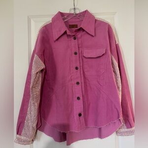Umgee Fuchsia Utility Jacket with Beaded Sleeves